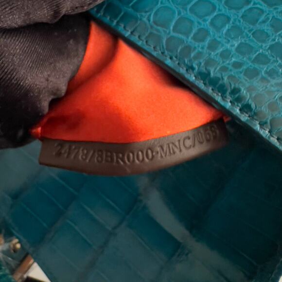 Vintage Blue Crocodile Skin Rhinestone Buckle Baguette - Picture 7 of 8